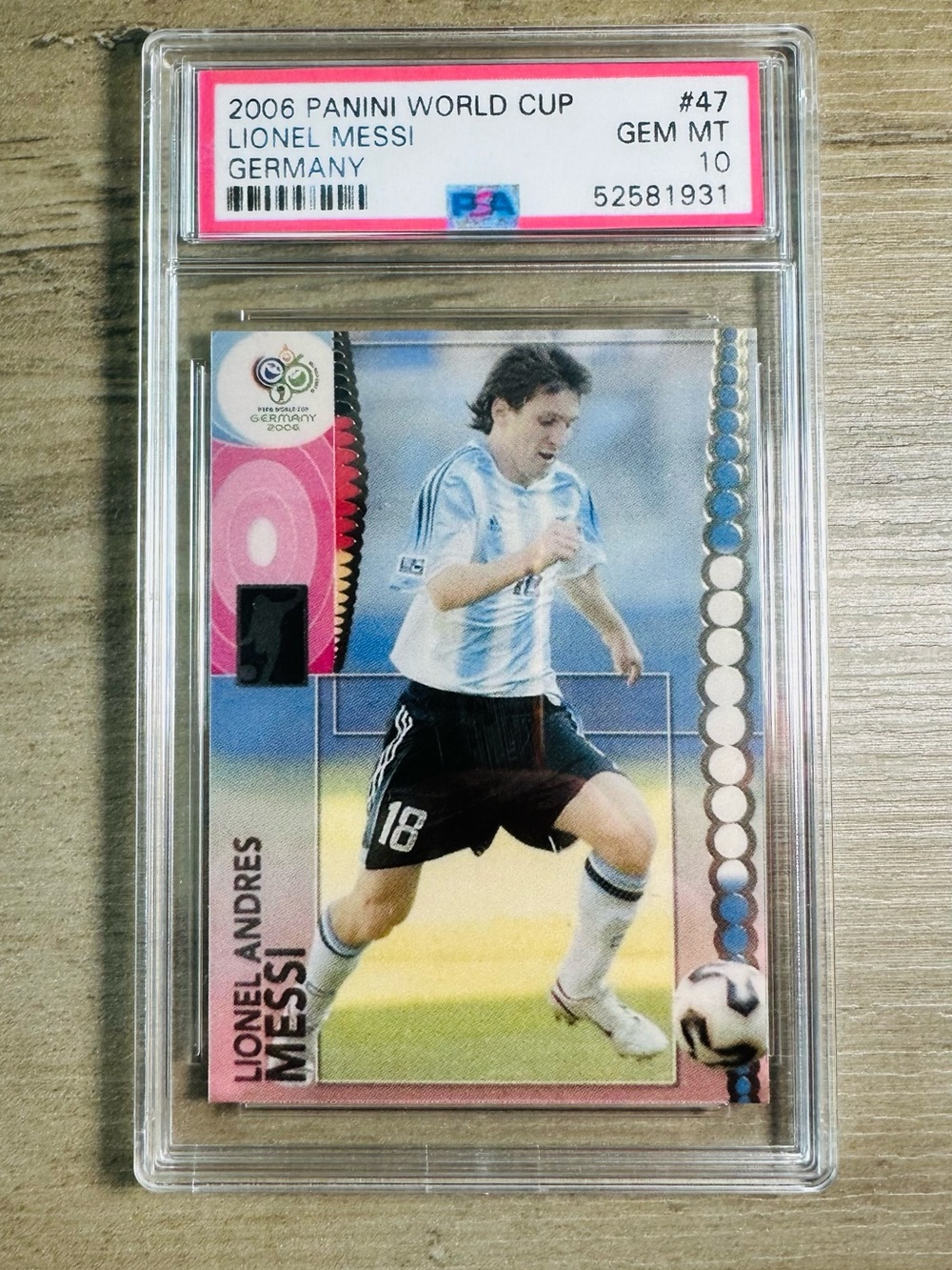 Lionel Messi Gem Mint 10 2006 Panini World Cup Germany #47 Novelty Card.